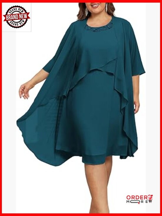 Dresses & Skirts - Plus Size 2 Piece Dress Set with Jacket, Mother of Bride Wedding Guest